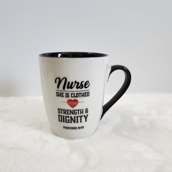 Nib Nurse Strength Dignity White Black Ceramic Coffee Cup Mug 12 Oz - Picture 2 of 12